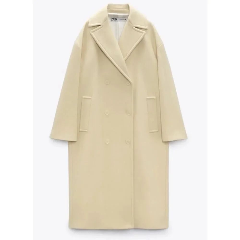 Zara Wool Blend Oversized Coat Cream Milk Blogger Favorite Limited XS S 8864/744